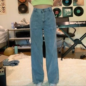 Light Wash High Waisted Cargo Jeans